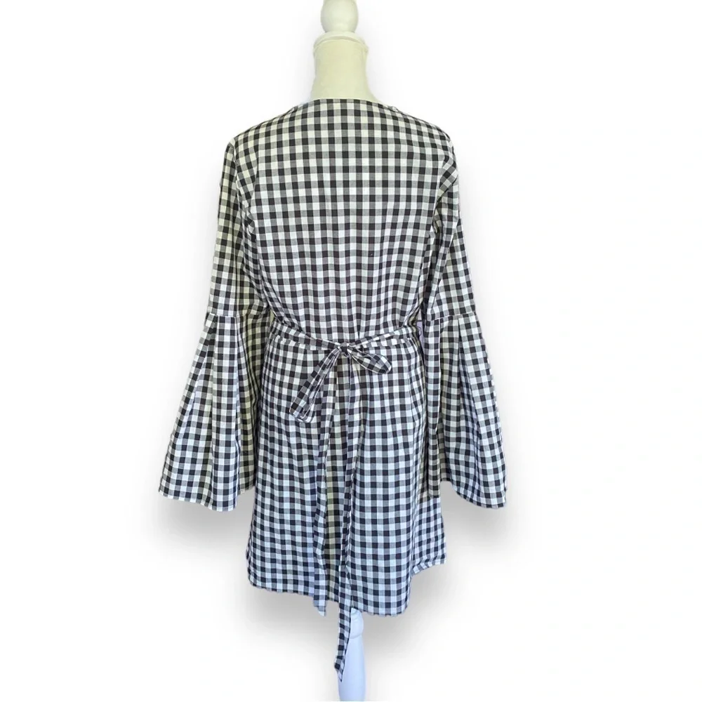 NEW Jack By BB Dakota Alter Ego Black and White Gingham Check Wrap Dress | M